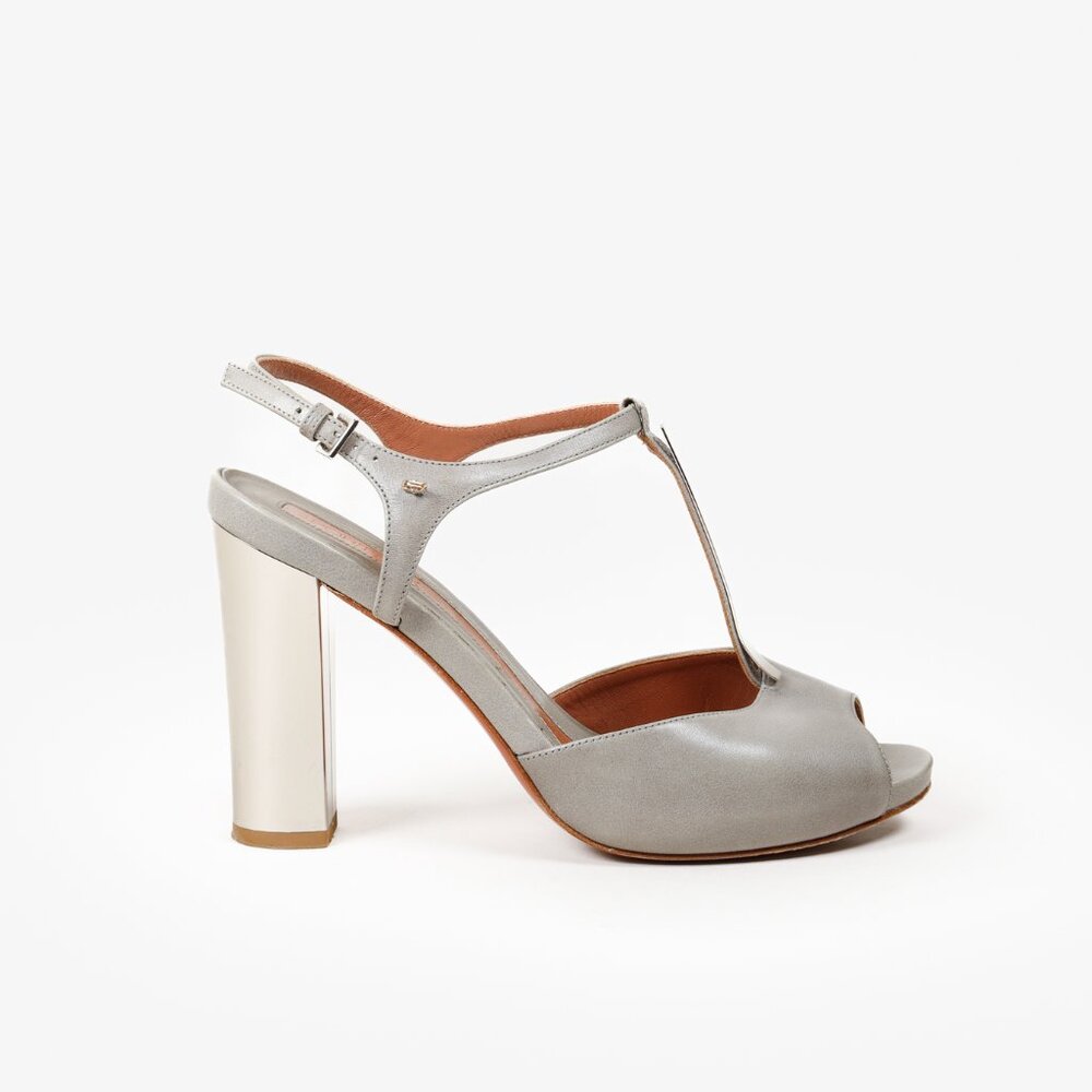 Sportmax Grey T-Strap Block-Heeled Sandals